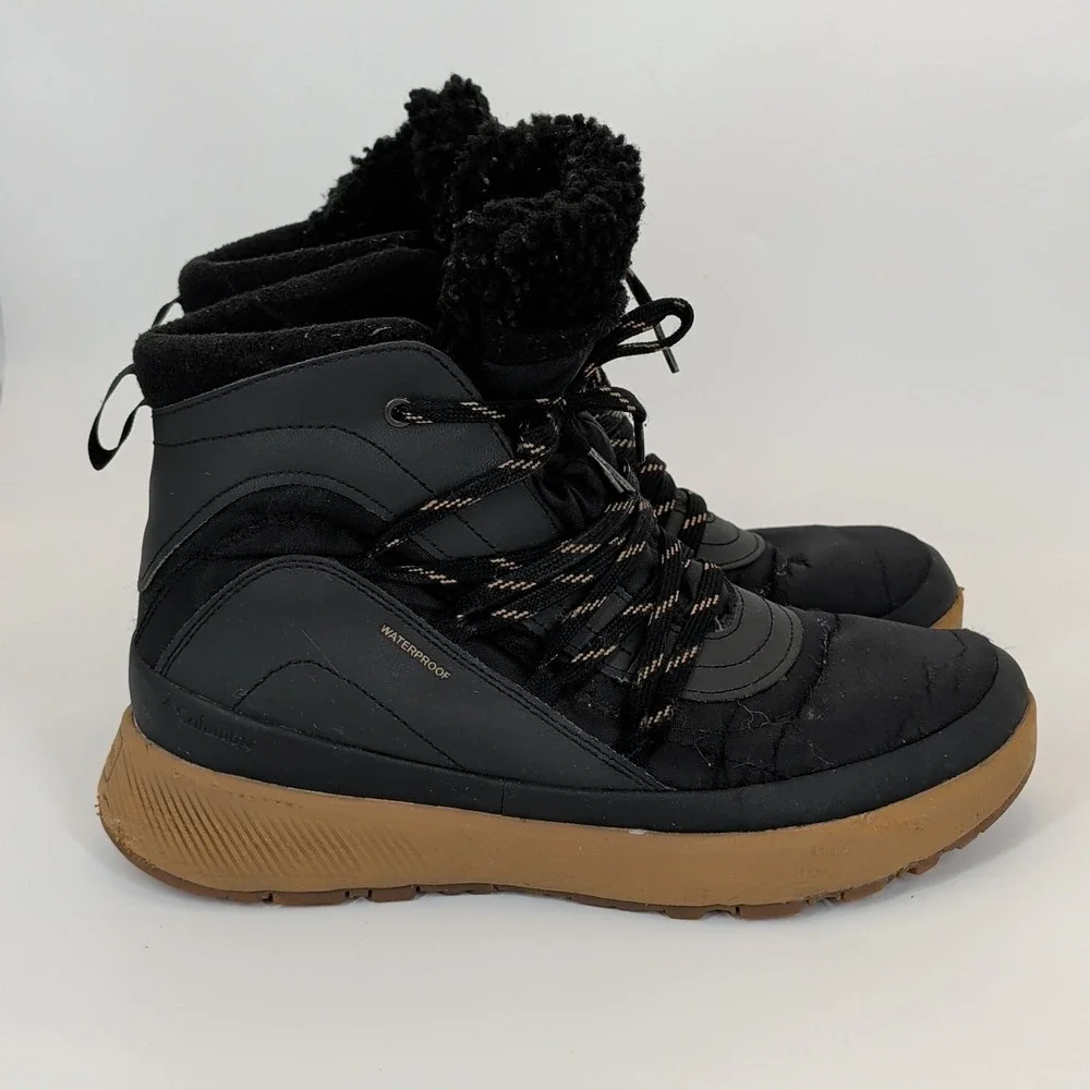 Columbia Waterproof Winter Snow Boots Women's Size 10‎ Black Sherpa Lined